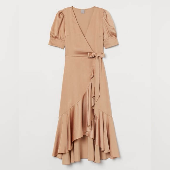 H&M Dresses & Skirts - H&M Satin wrap front midi dress size Medium
